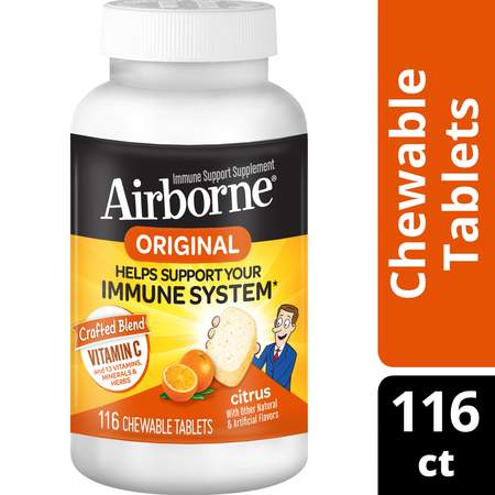 Airborne Citrus Chewable Immune Support Tablets 116 Ct